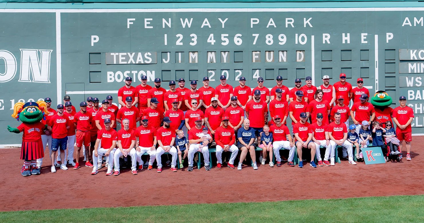 The Red Sox team with Dana-Farber patients at Fenway Park
