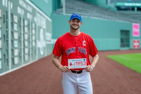 Garret Whitlock, Jimmy Fund Captain, with a Red Sox Foundation/Jimmy Fund license plate