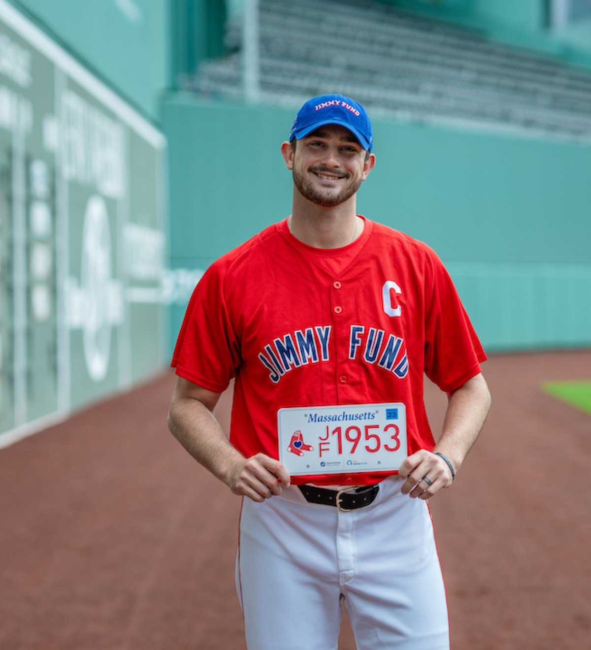 Garret Whitlock, Jimmy Fund Captain, with a Red Sox Foundation/Jimmy Fund license plate