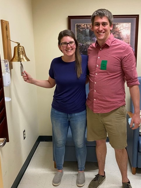 Natalie rings bell at last treatment session