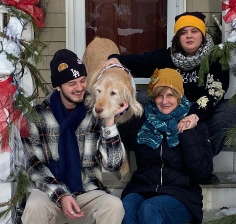 Family photo in the winter with Christmas decorations