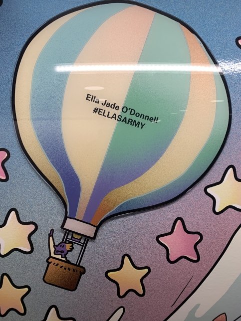Named balloon in Imagine Display reads 'Ella Jade O’Donnell #ELLASARMY'
