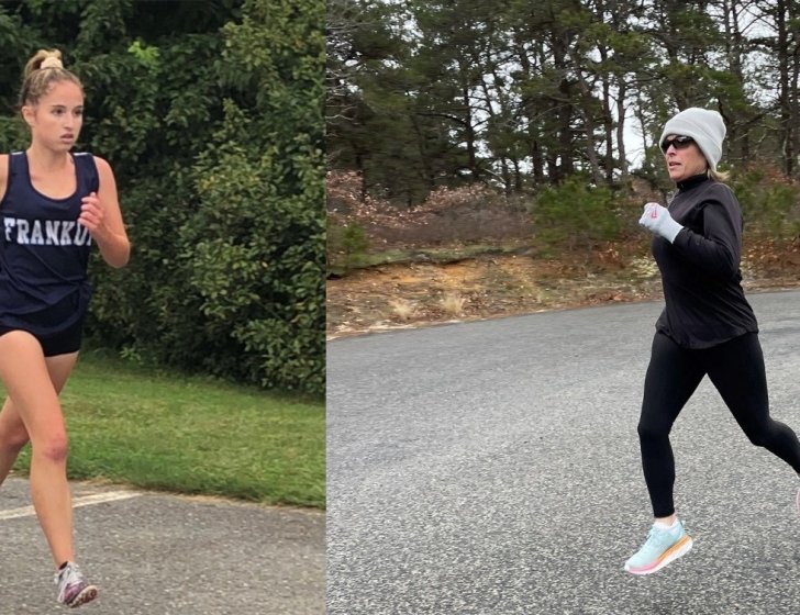 Ashley and Jamie running on a road