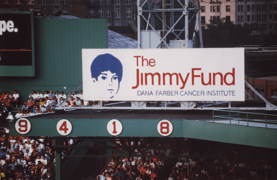A past Jimmy Fund sign in Fenway Park