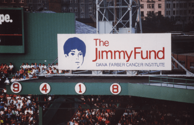 A past Jimmy Fund sign in Fenway Park