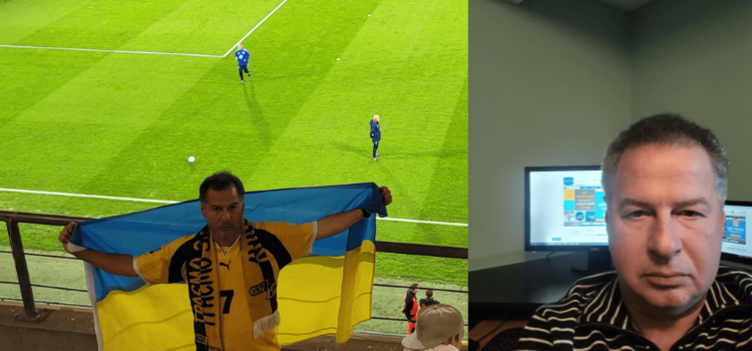 Michael at a soccer game and Michael at his computer